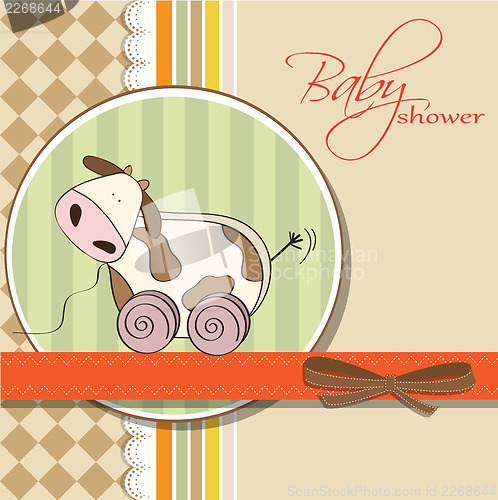 Image of Baby shower card with cute cow toy