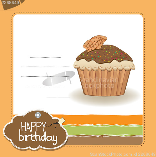 Image of cute happy birthday card with cupcake