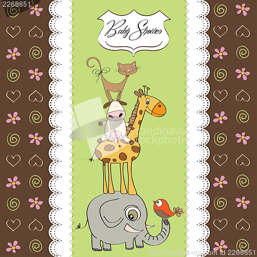 Image of baby shower card with funny pyramid of animals