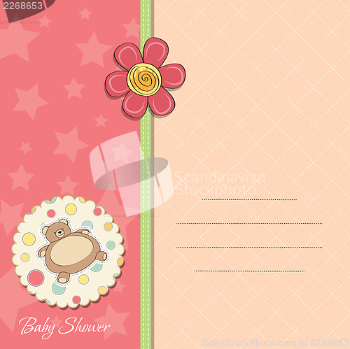 Image of baby girl shower card with teddy