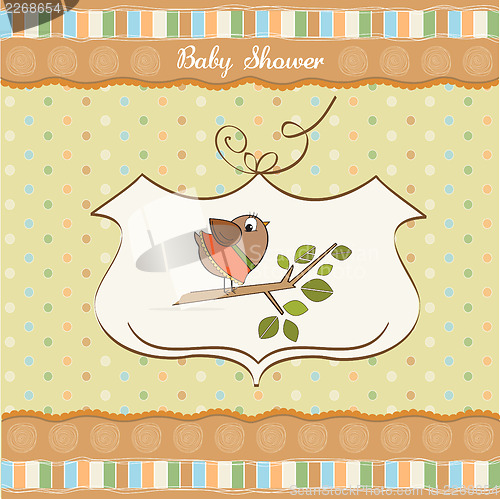 Image of welcome baby card with funny little bird