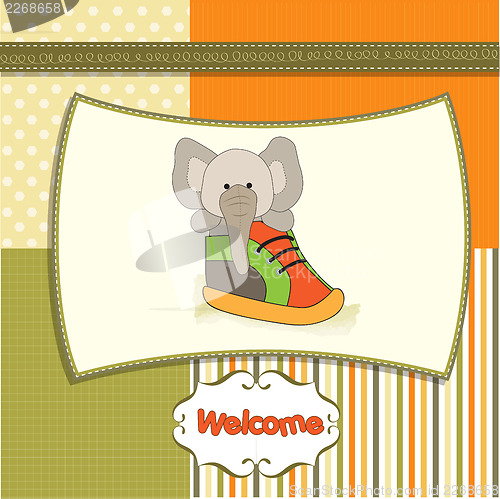 Image of shower card with an elephant hidden in a shoe