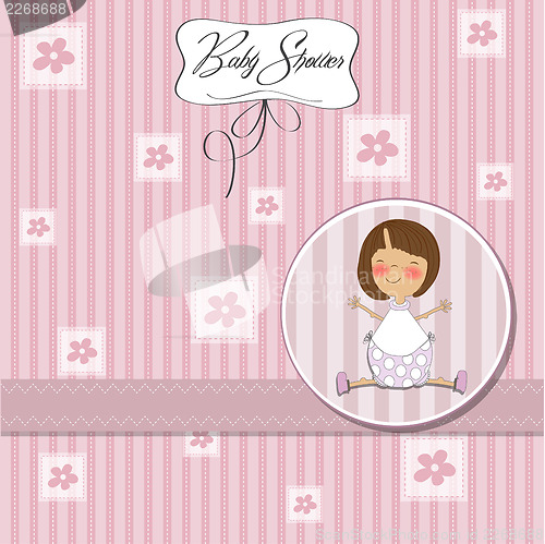 Image of new baby girl announcement card with little girl
