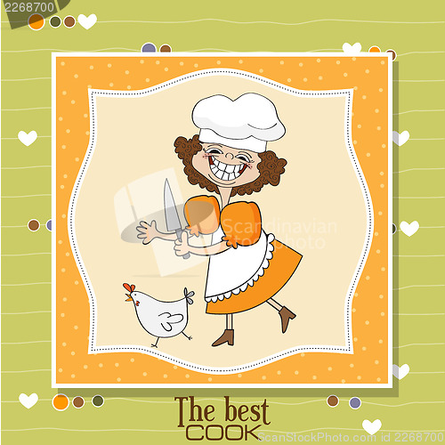 Image of the best cook certificate with funny cook who runs a chicken