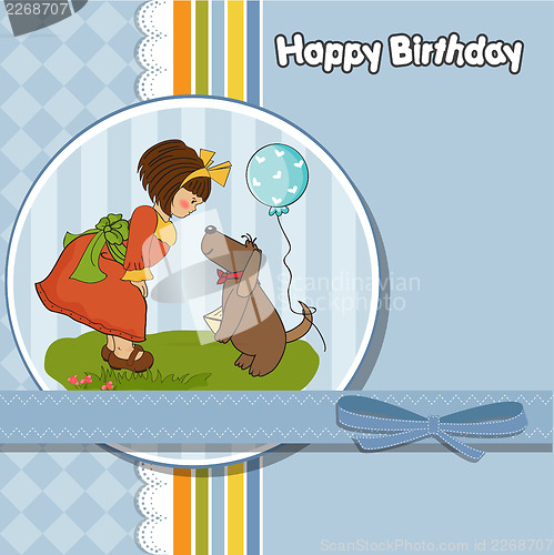 Image of young girl and her dog in a wonderful birthday greeting card
