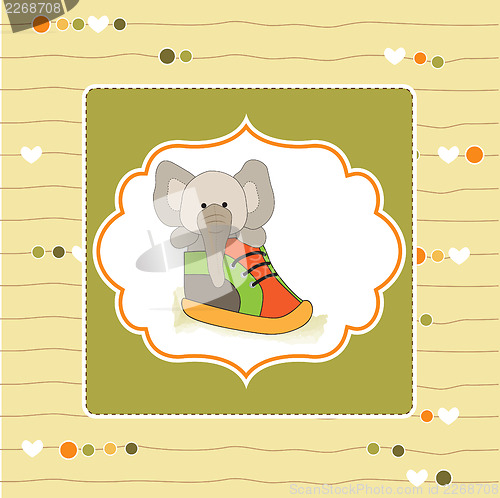 Image of cute greeting card with an elephant hidden in a shoe