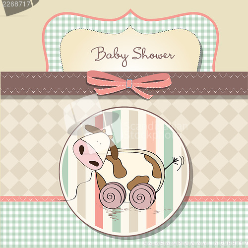 Image of Baby shower card with cute cow toy