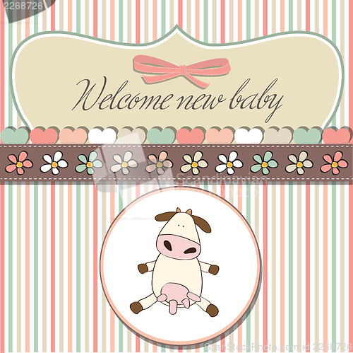 Image of new baby girl announcement card with cow