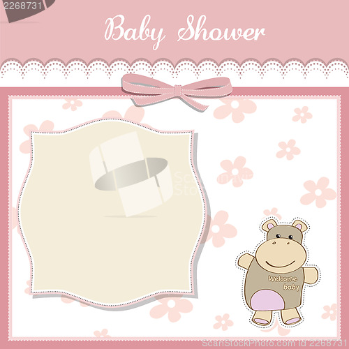 Image of new baby girl announcement card with hippo
