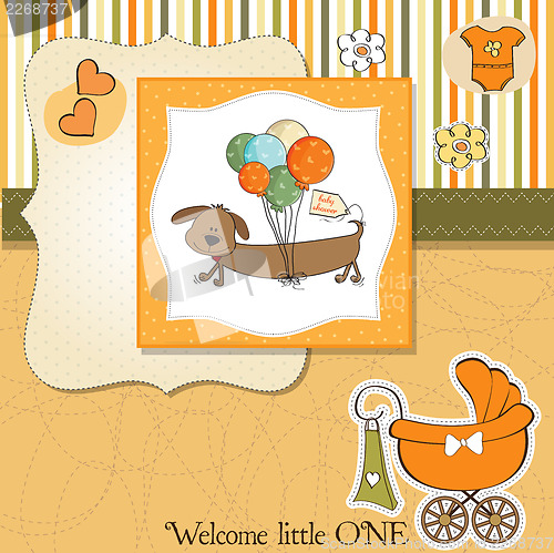Image of baby shower card with long dog and balloons
