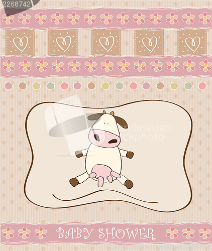 Image of new baby girl announcement card with cow