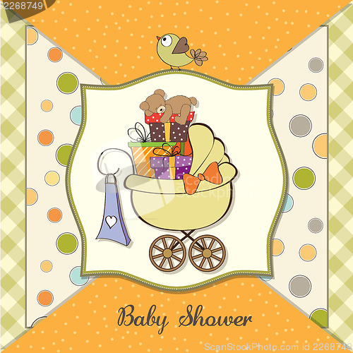 Image of baby shower card with gift boxes