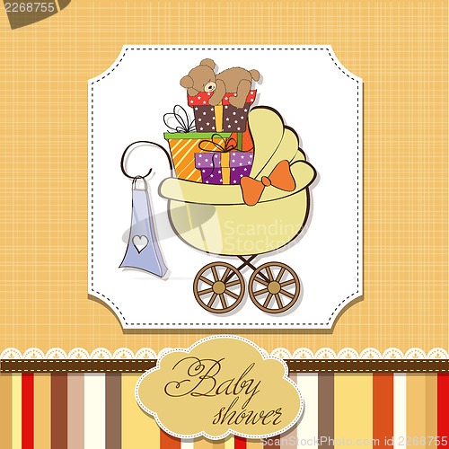 Image of baby shower card with gift boxes