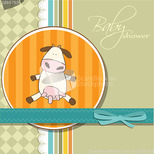 Image of new baby girl announcement card with cow
