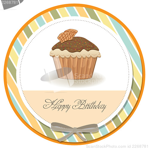 Image of cute happy birthday card with cupcake