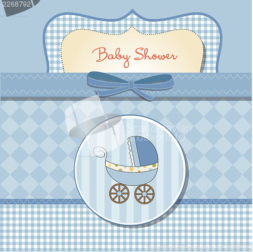 Image of baby boy shower card with stroller