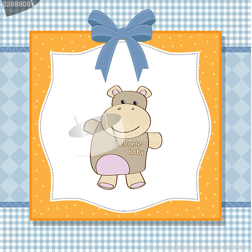 Image of childish baby shower card with hippo toy