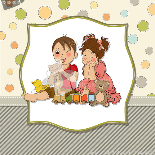 Image of girl and boy plays with toys