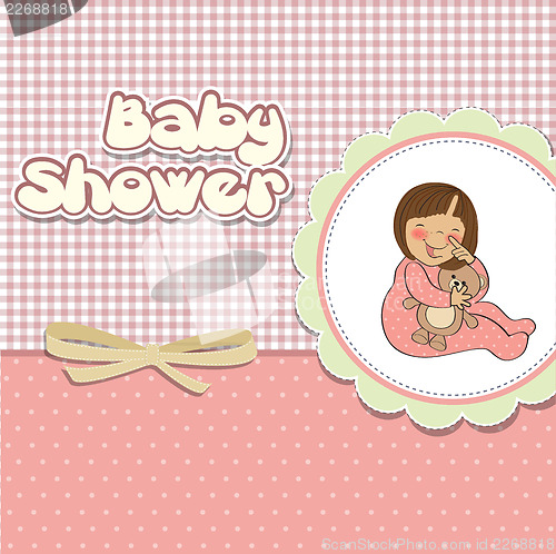 Image of new baby girl announcement card with little girl