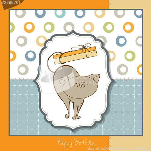 Image of happy birthday card with cute cat