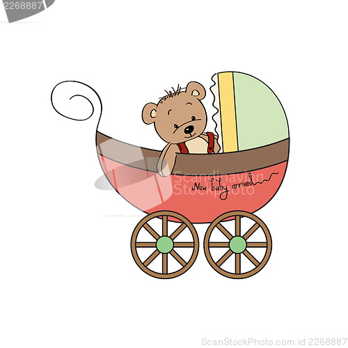 Image of funny teddy bear in stroller