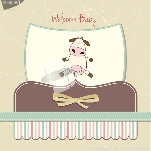 Image of new baby girl announcement card with cow