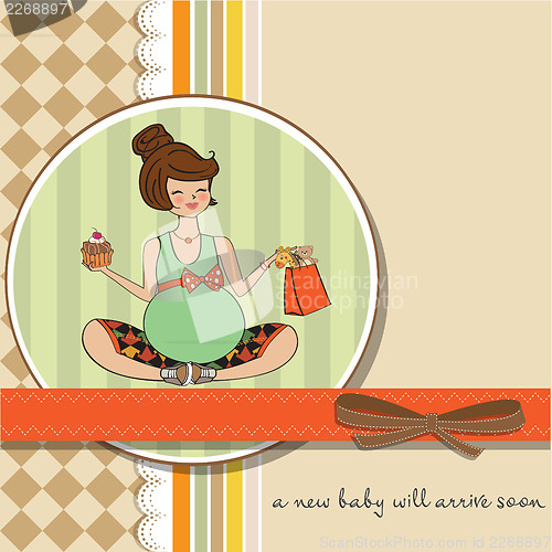 Image of baby announcement card with pregnant woman