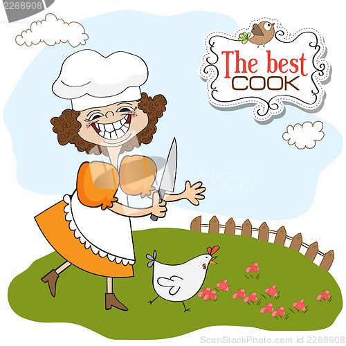 Image of the best cook certificate with funny cook who runs a chicken