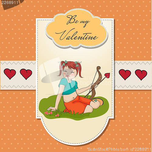 Image of young pretty girl with cupid bow. valentine's day cardy