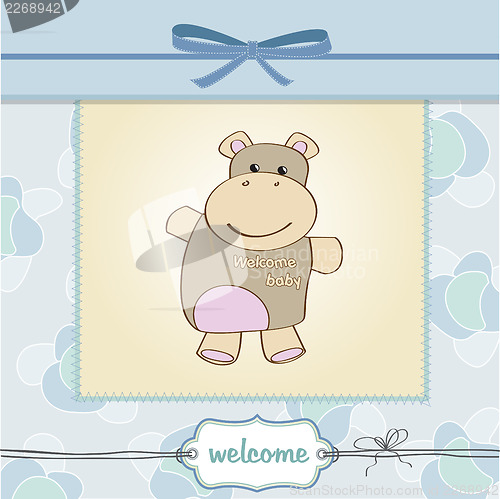 Image of childish baby shower card with hippo toy
