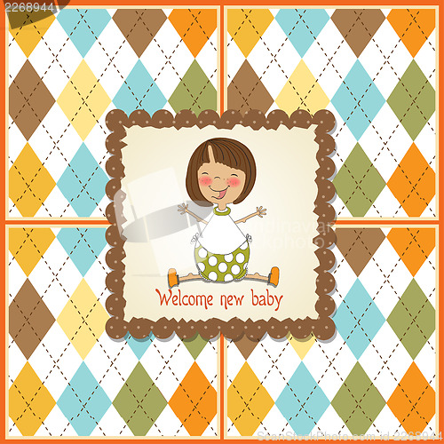 Image of new baby girl announcement card with little girl