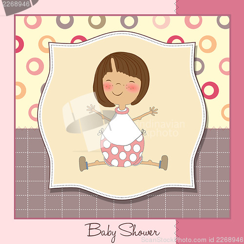 Image of new baby girl announcement card with little girl