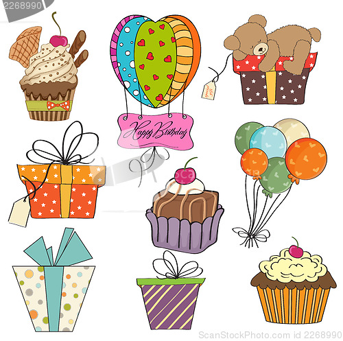 Image of birthday items collection on white background