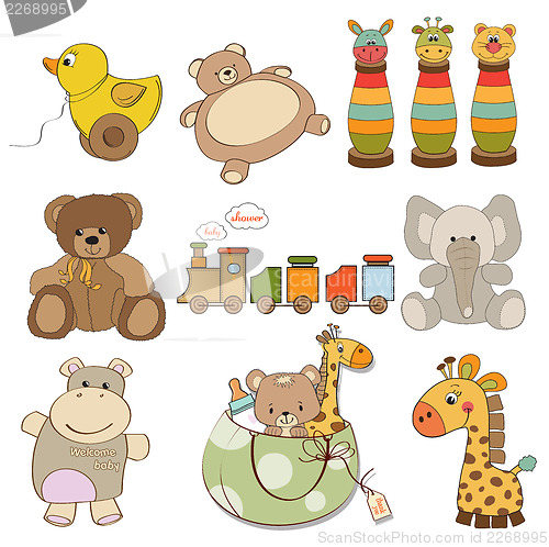 Image of illustration of different toys items for baby