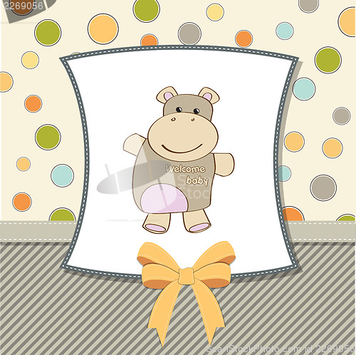 Image of childish baby shower card with hippo toy