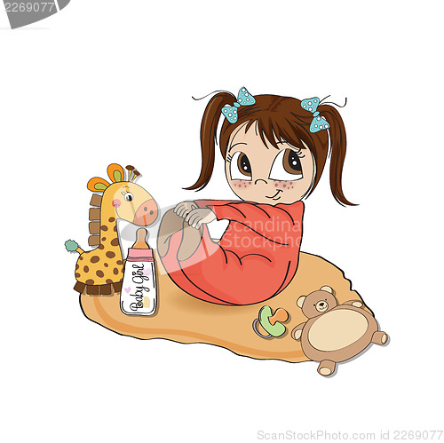 Image of little baby girl play with her toys