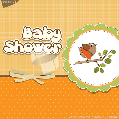 Image of welcome baby card with funny little bird