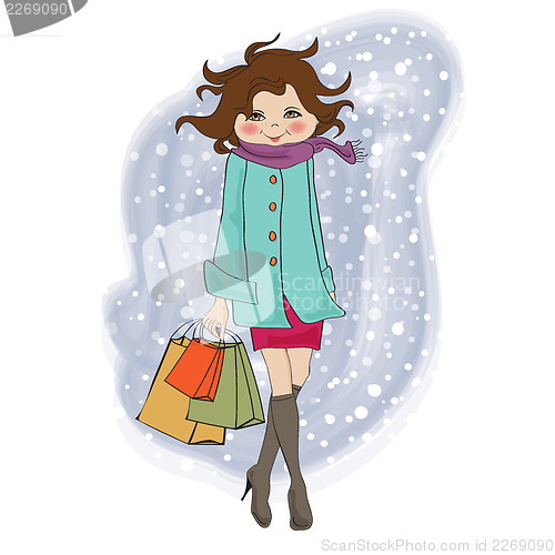 Image of beautiful young woman at shopping