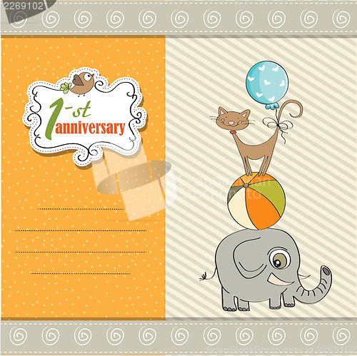 Image of first anniversary card with pyramid of animals