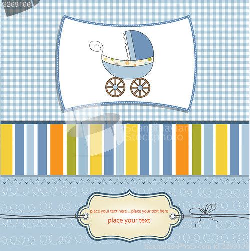 Image of baby boy shower card with stroller