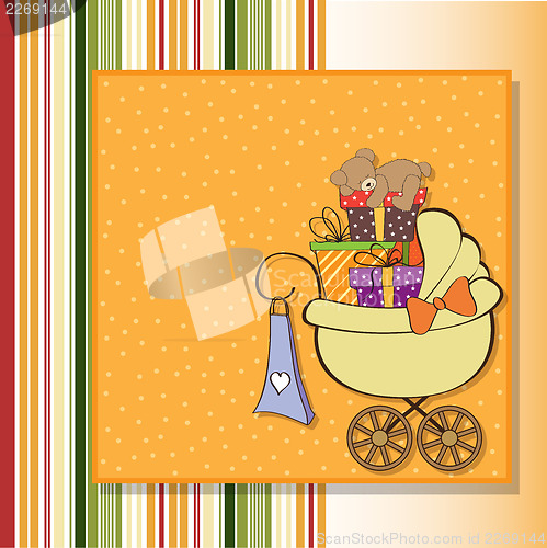 Image of baby shower card with gift boxes