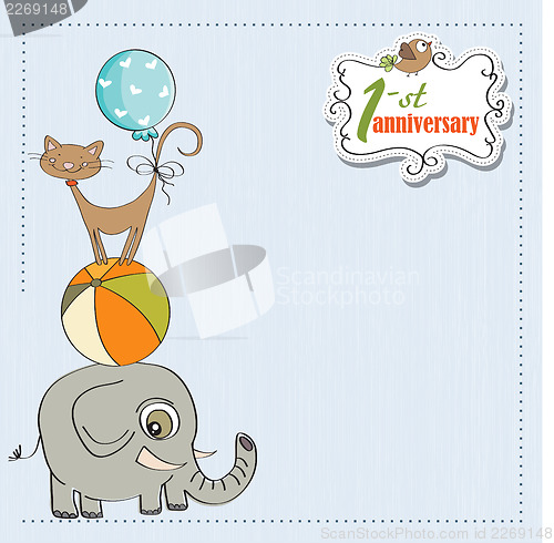 Image of first anniversary card with pyramid of animals