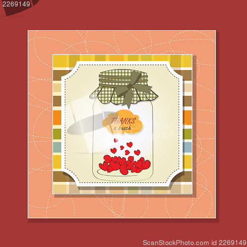 Image of Thank you greeting card with hearts plugged into the jar