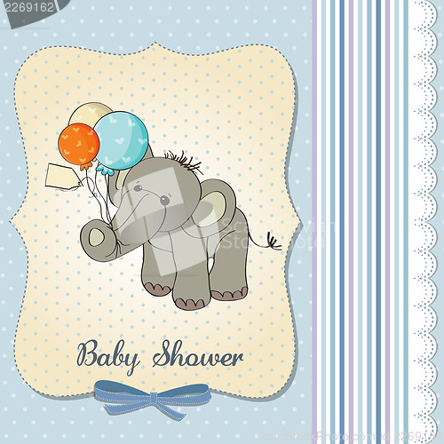 Image of baby boy shower card with elephant and balloons