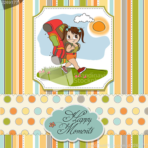Image of Traveling tourist girl with backpack