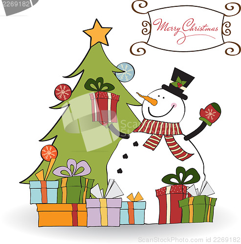 Image of Christmas greeting card with snowman