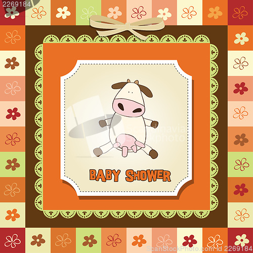 Image of new baby girl announcement card with cow