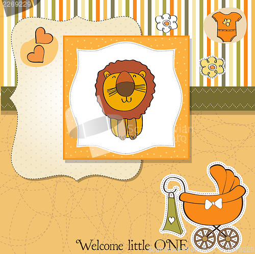 Image of childish baby shower card with cartoon lion