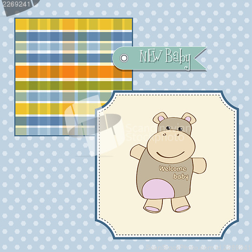 Image of childish baby shower card with hippo toy