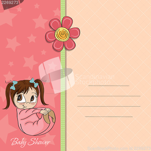 Image of new baby girl announcement card with little girl